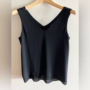 Ann Taylor Black V-Neck Sleeveless Top, Double-layered Design, Size XS
